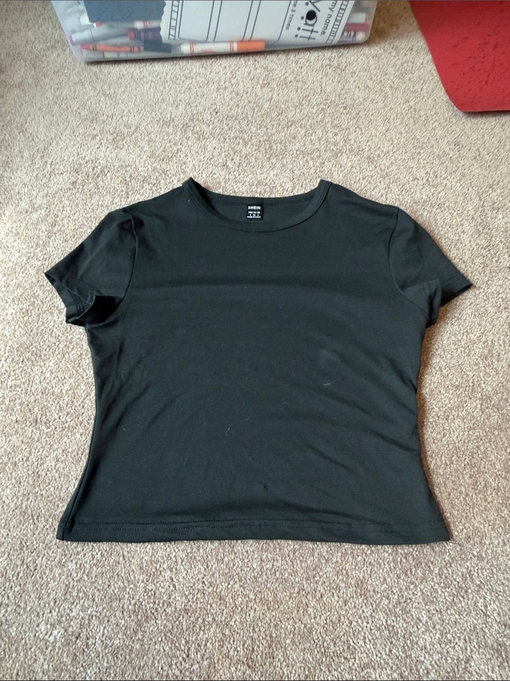 SHEIN Black Short-Sleeve Cropped Crewneck Tee